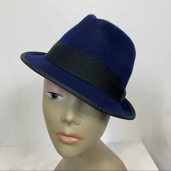 J Crew Navy Wool Fedora Hat Grosgrain Ribbon S/M - Picture 2 of 7